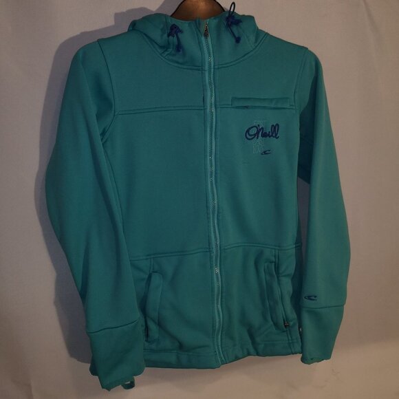 O'neill Ladies Size Medium Teal Full Zip Fitted Jacket with Faux Fur Lined Hood - Picture 1 of 8